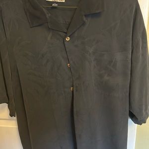 Beautiful Black Patterned Silk Shirt with Kapalua embroidered on the sleeve.